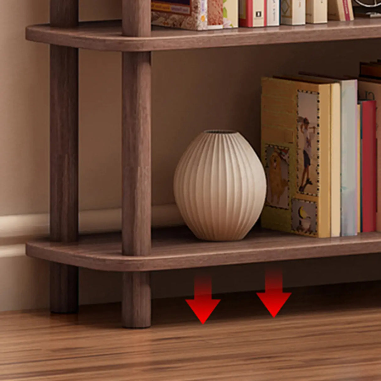 Minimalist Open-Back Wooden Etagere Display Bookshelf Image - 12