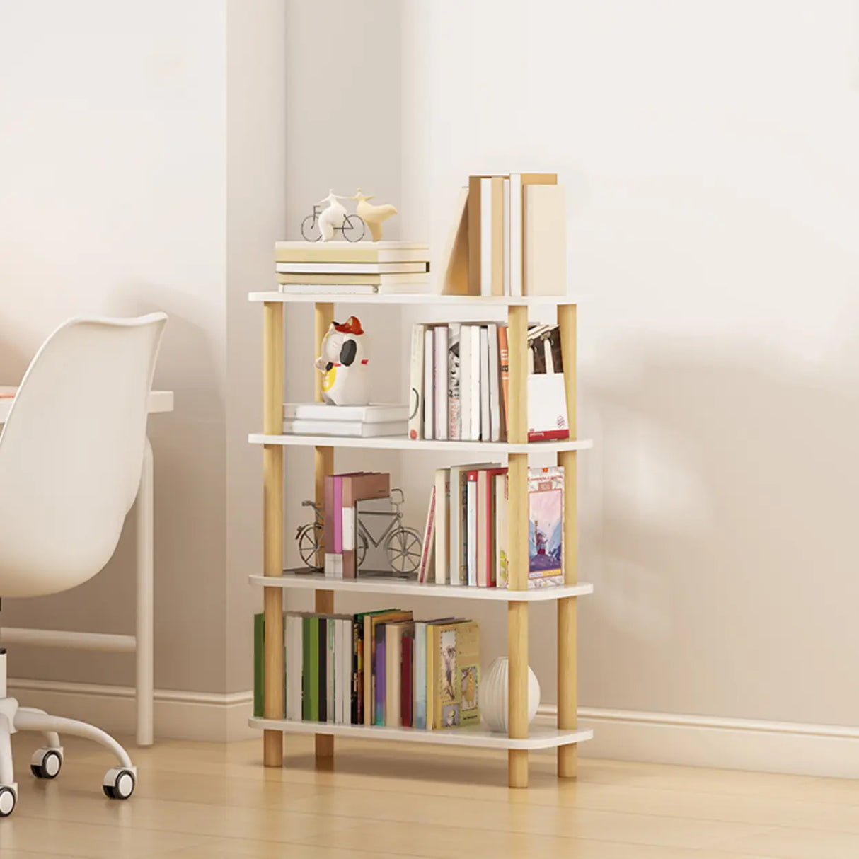 Minimalist Open-Back Wooden Etagere Display Bookshelf Image - 15