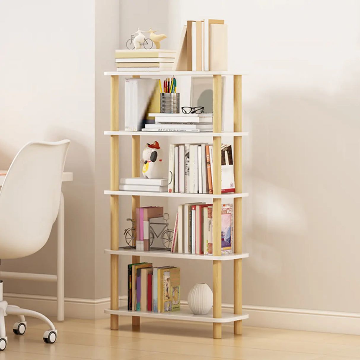 Minimalist Open-Back Wooden Etagere Display Bookshelf Image - 18