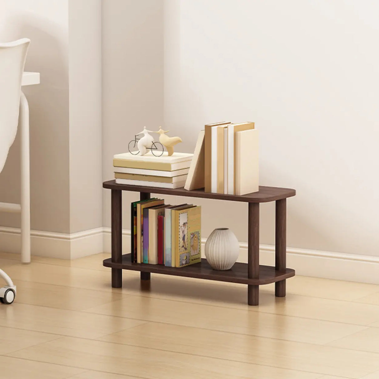 Minimalist Open-Back Wooden Etagere Display Bookshelf Image - 2