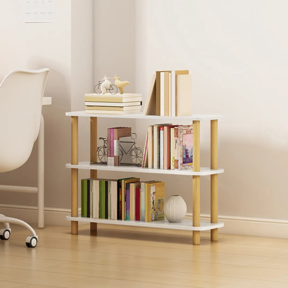 Minimalist Open-Back Wooden Etagere Display Bookshelf Image - 30