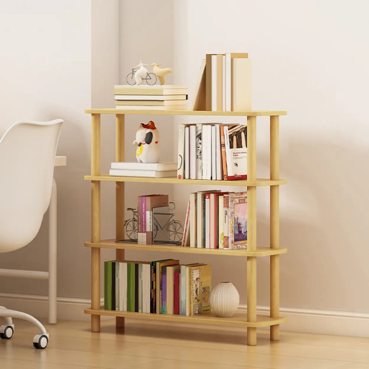 Minimalist Open-Back Wooden Etagere Display Bookshelf Image - 32