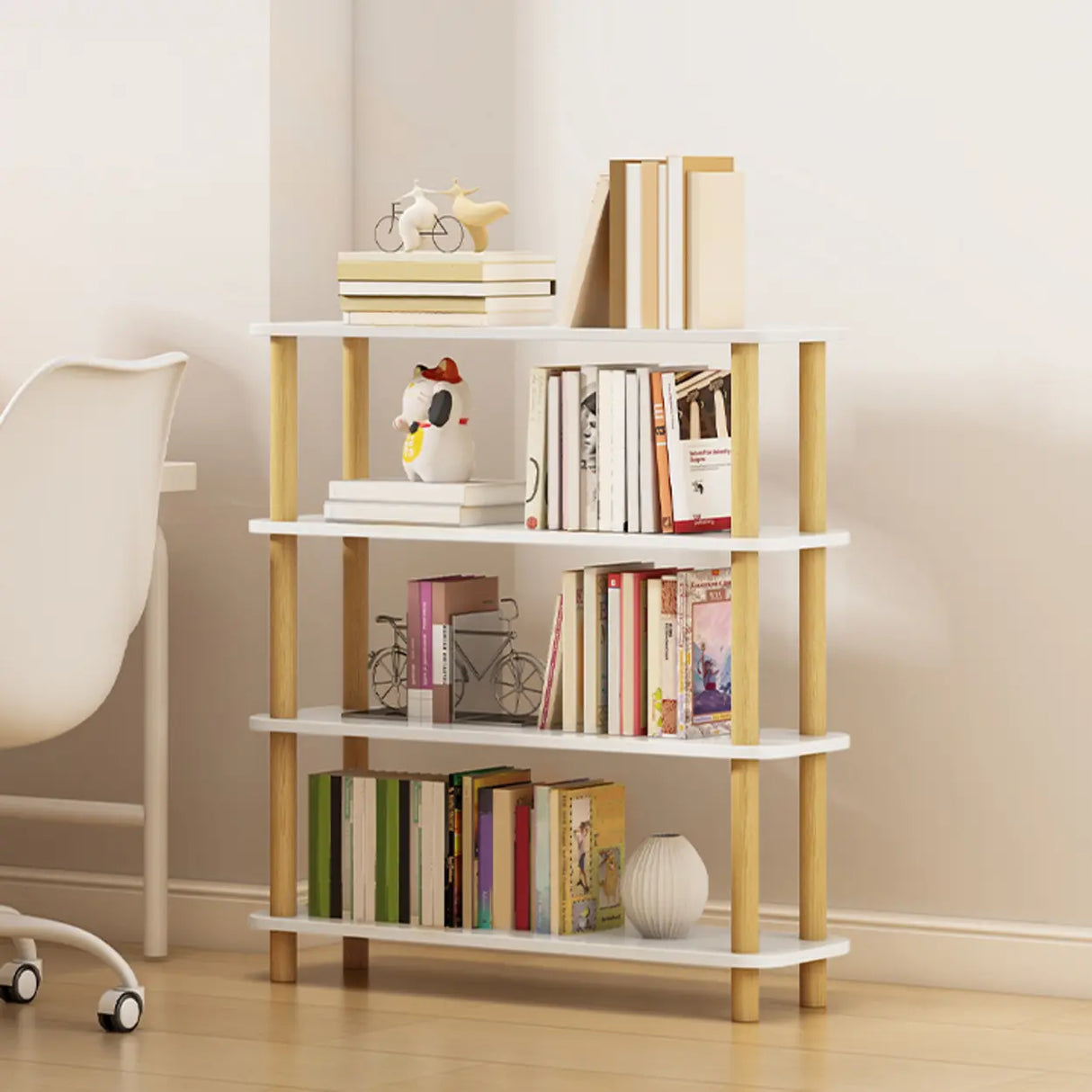 Minimalist Open-Back Wooden Etagere Display Bookshelf Image - 33