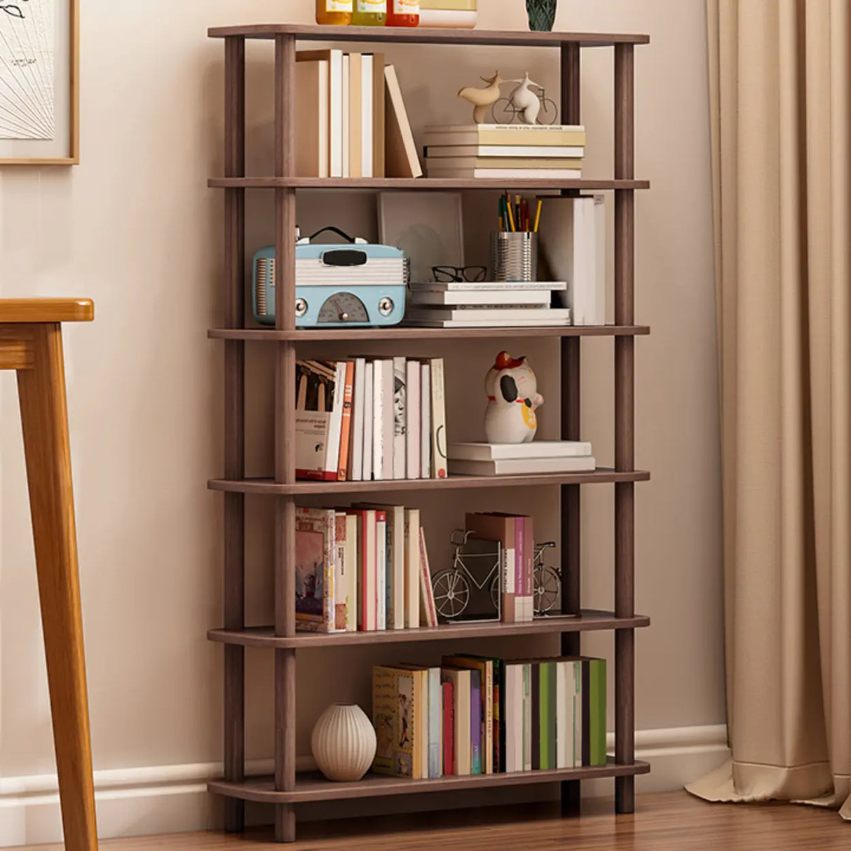 Minimalist Open-Back Wooden Etagere Display Bookshelf Image - 37