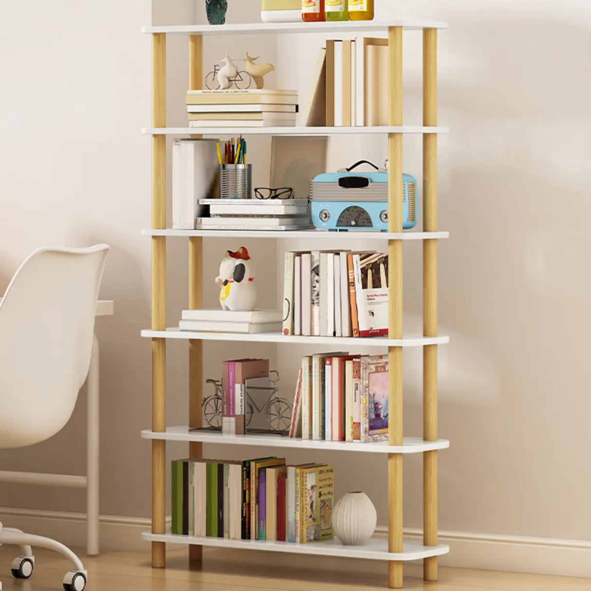 Minimalist Open-Back Wooden Etagere Display Bookshelf Image - 39