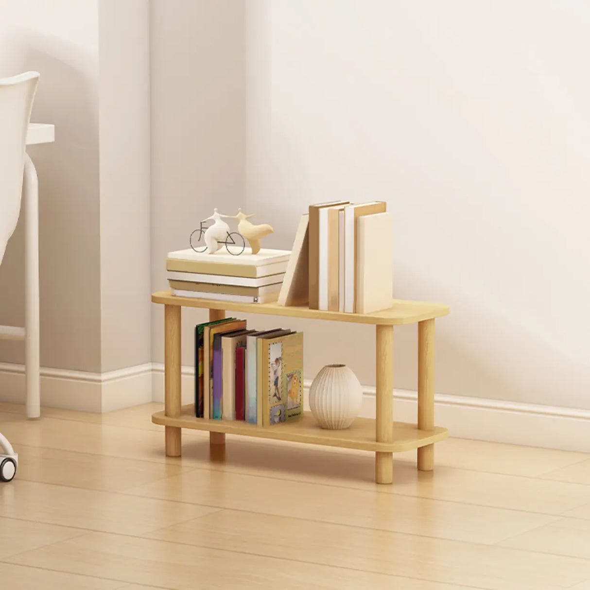 Minimalist Open-Back Wooden Etagere Display Bookshelf Image - 4