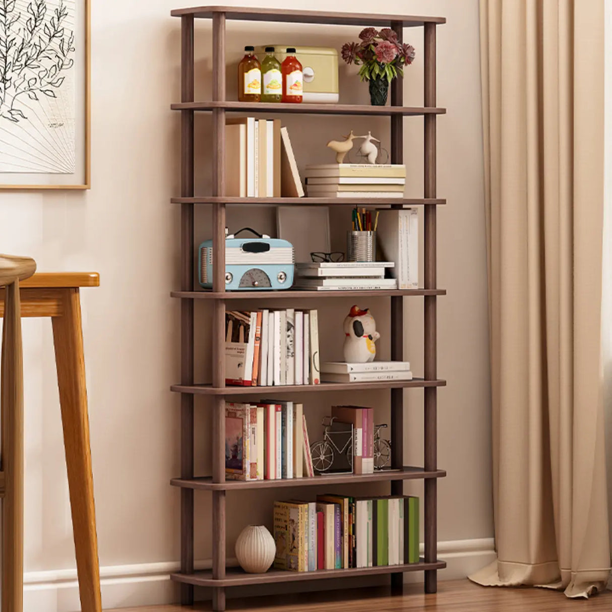 Minimalist Open-Back Wooden Etagere Display Bookshelf Image - 40