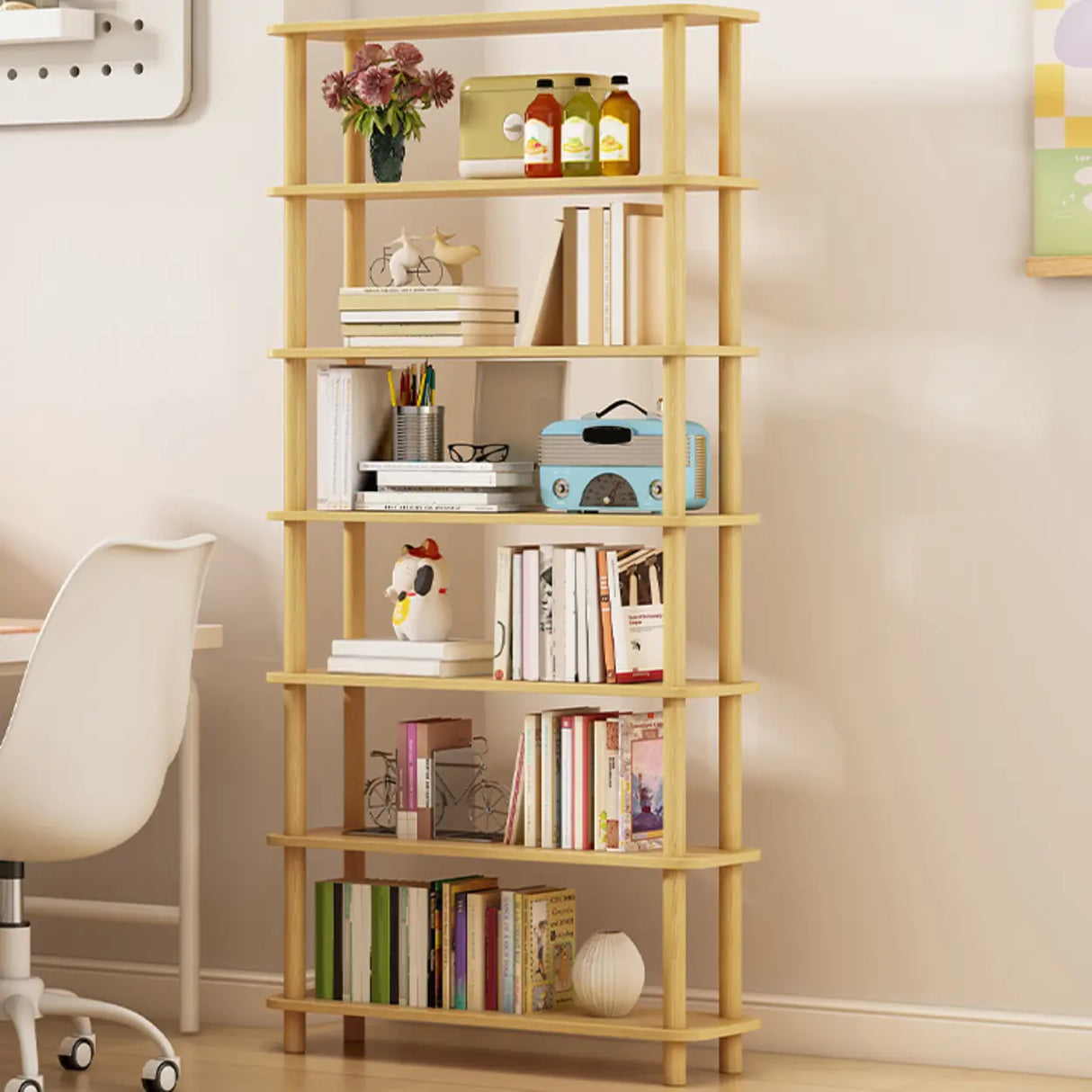 Minimalist Open-Back Wooden Etagere Display Bookshelf Image - 41