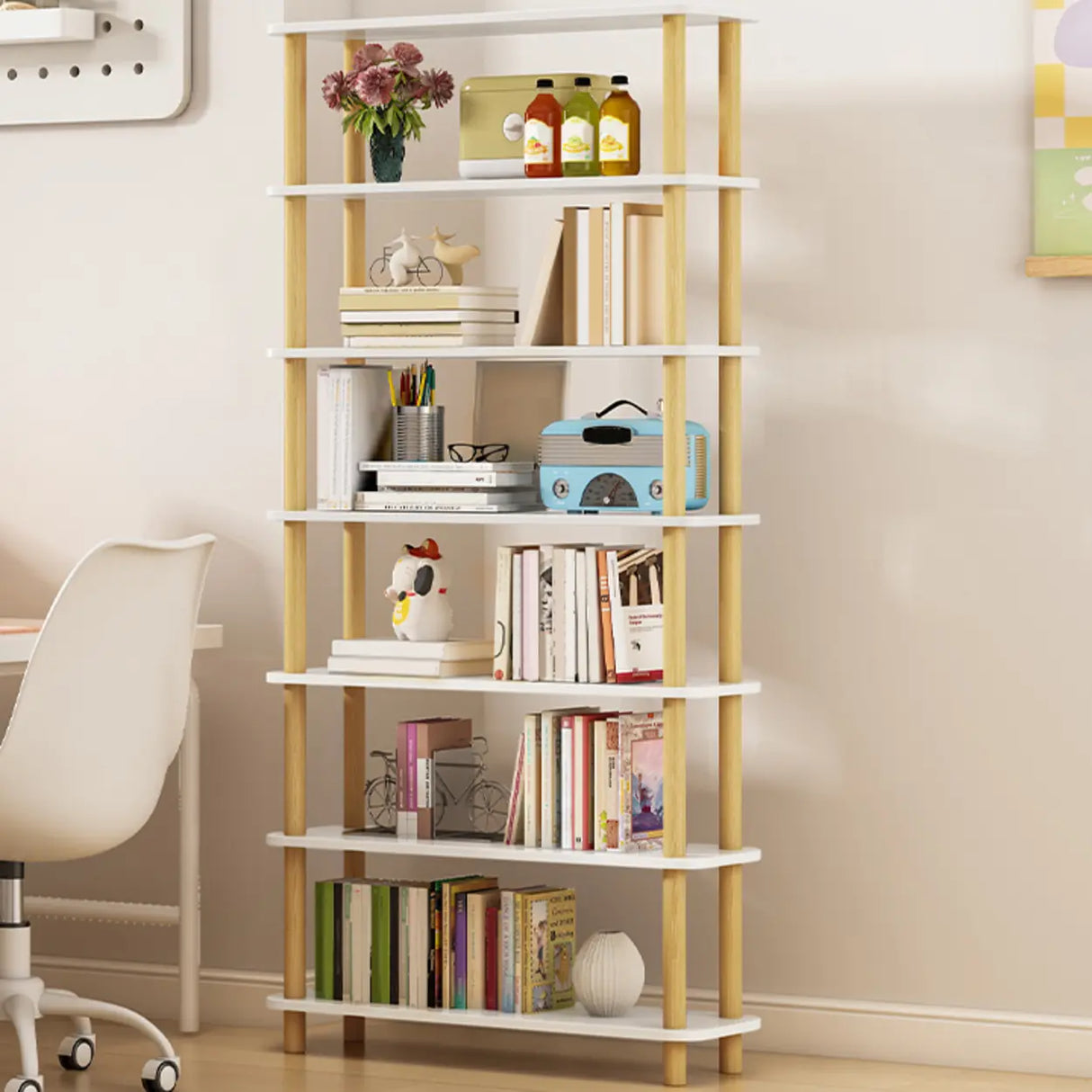Minimalist Open-Back Wooden Etagere Display Bookshelf Image - 42