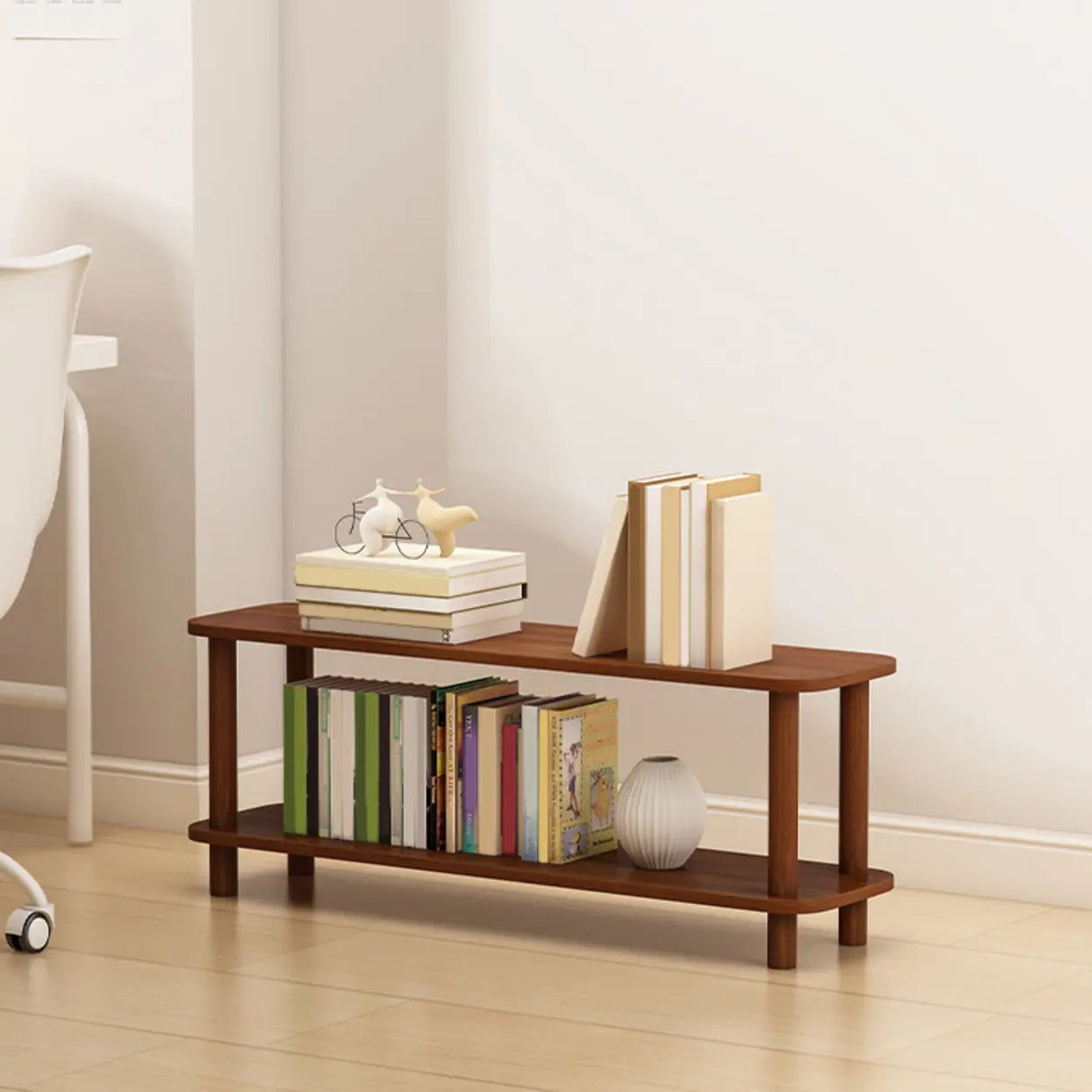 Minimalist Open-Back Wooden Etagere Display Bookshelf Image - 43