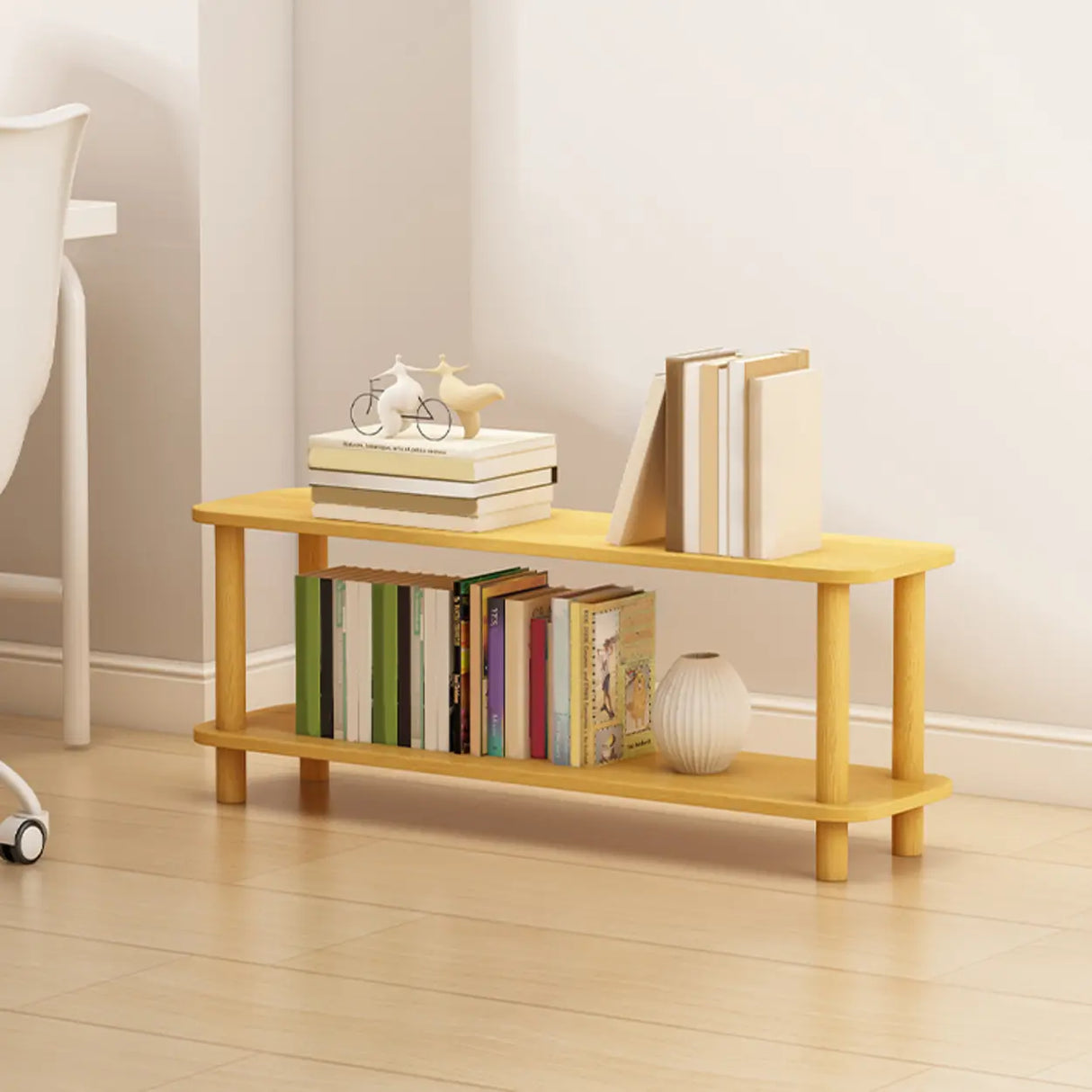 Minimalist Open-Back Wooden Etagere Display Bookshelf Image - 44