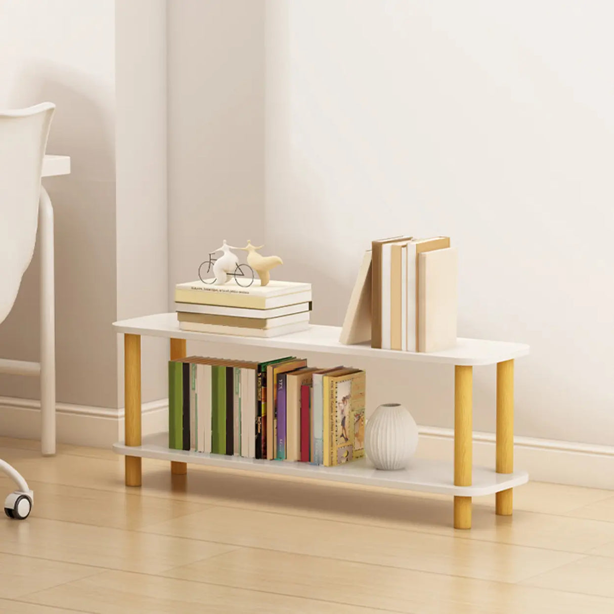 Minimalist Open-Back Wooden Etagere Display Bookshelf Image - 45