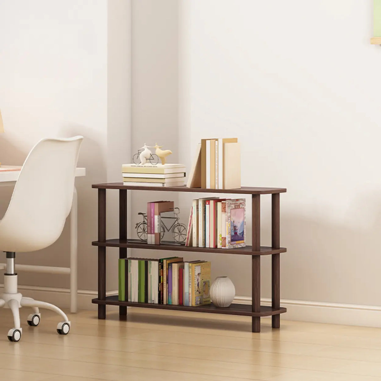 Minimalist Open-Back Wooden Etagere Display Bookshelf Image - 46