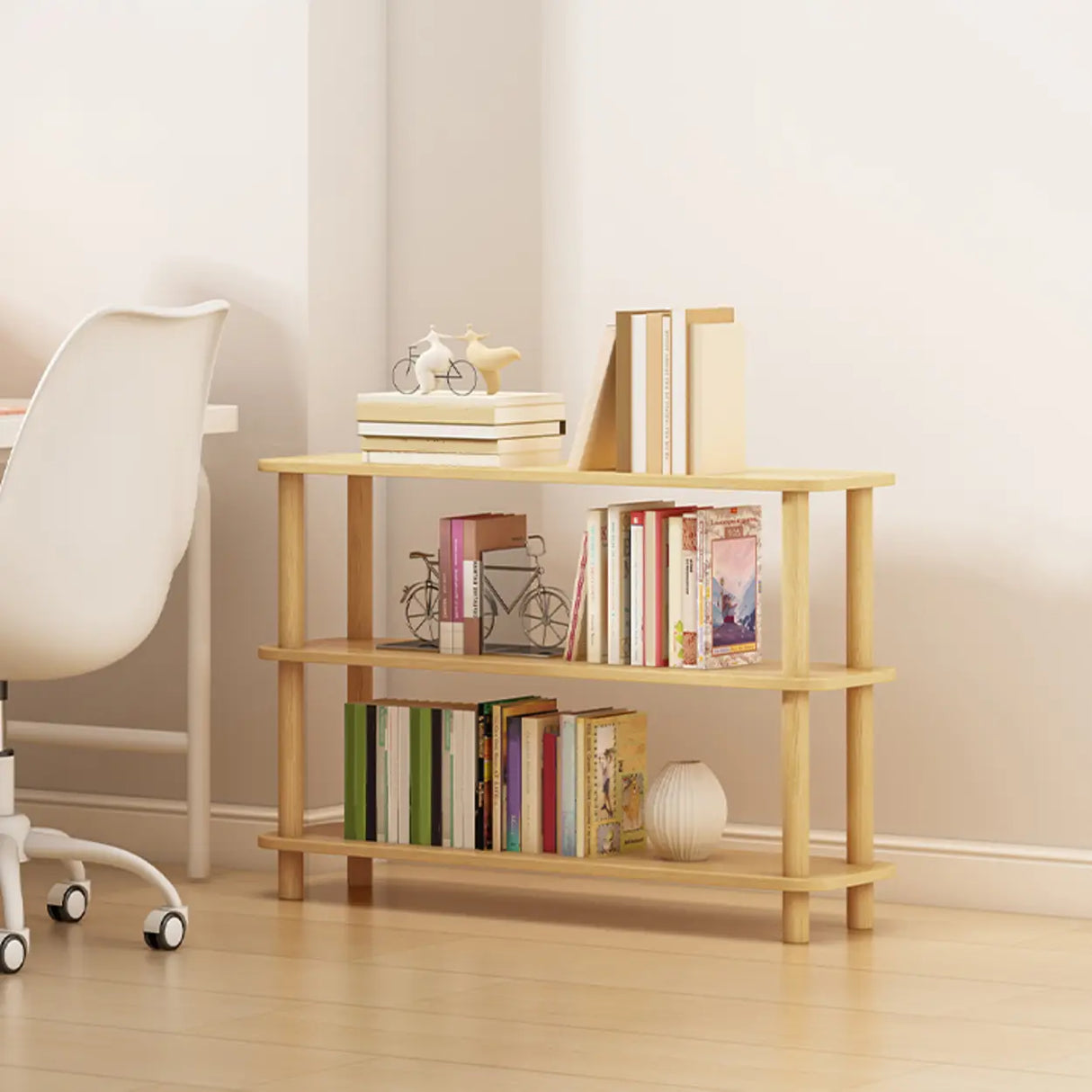 Minimalist Open-Back Wooden Etagere Display Bookshelf Image - 47