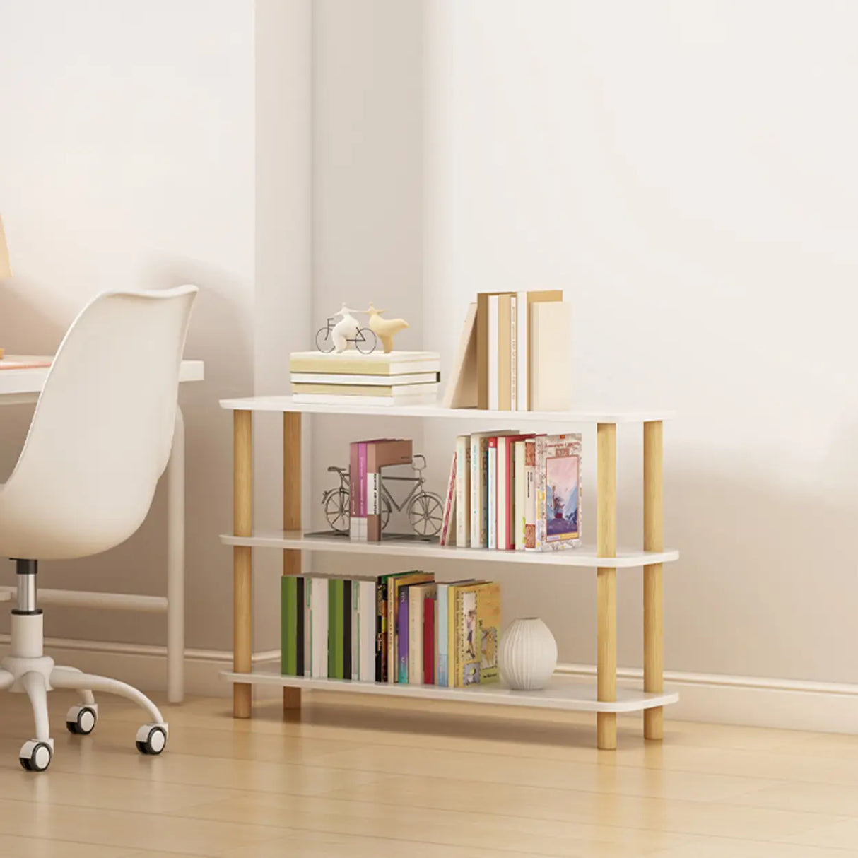 Minimalist Open-Back Wooden Etagere Display Bookshelf Image - 48