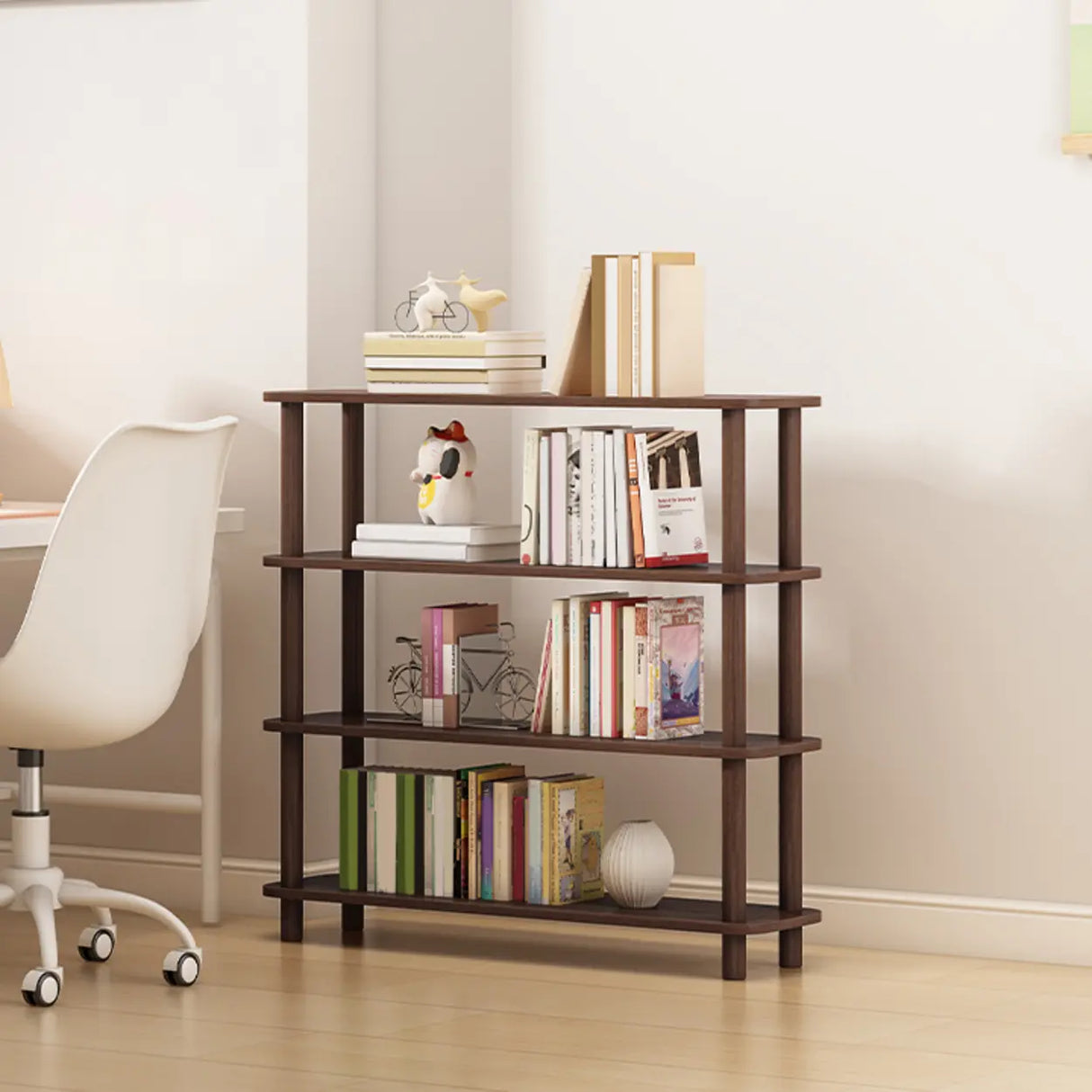 Minimalist Open-Back Wooden Etagere Display Bookshelf Image - 49