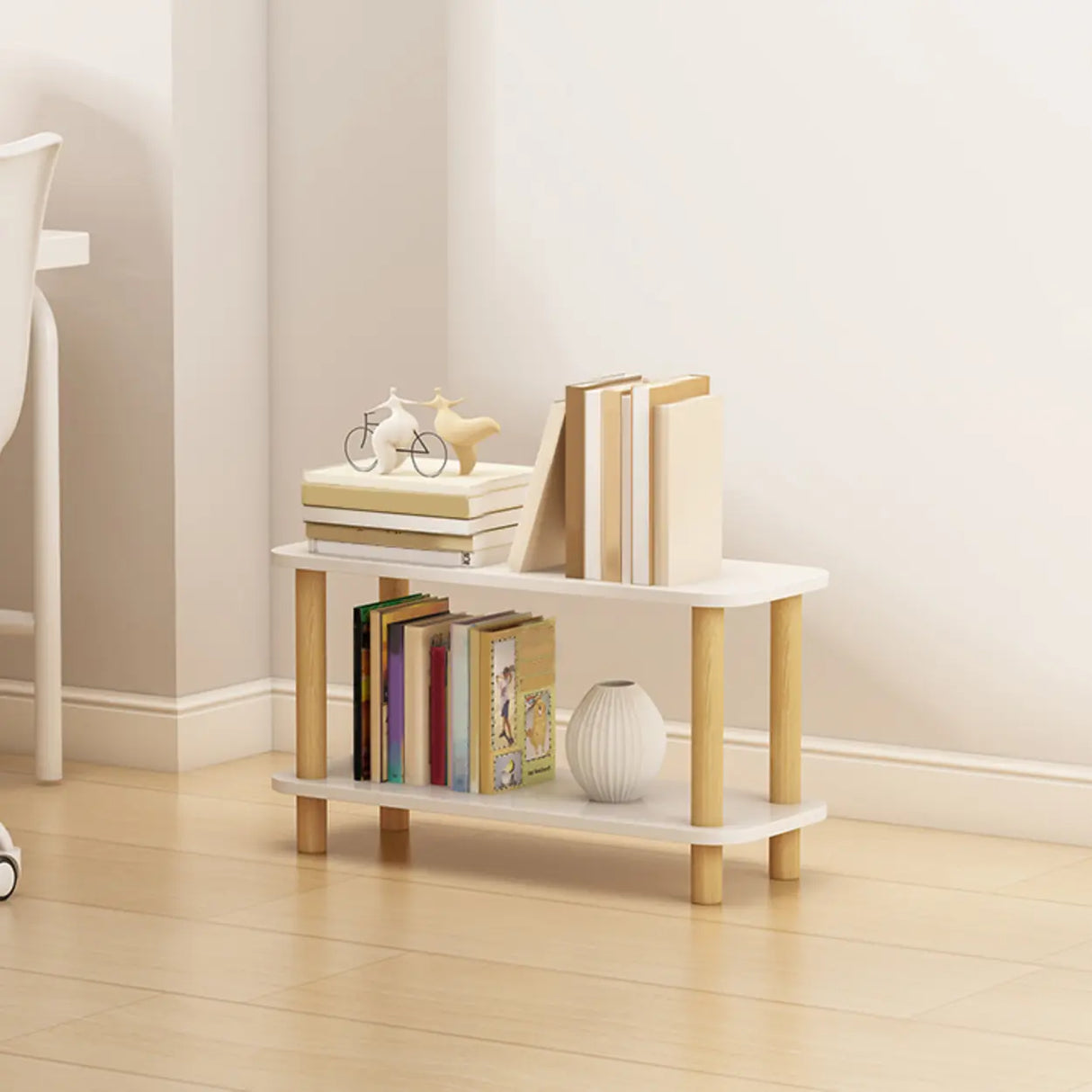 Minimalist Open-Back Wooden Etagere Display Bookshelf Image - 5