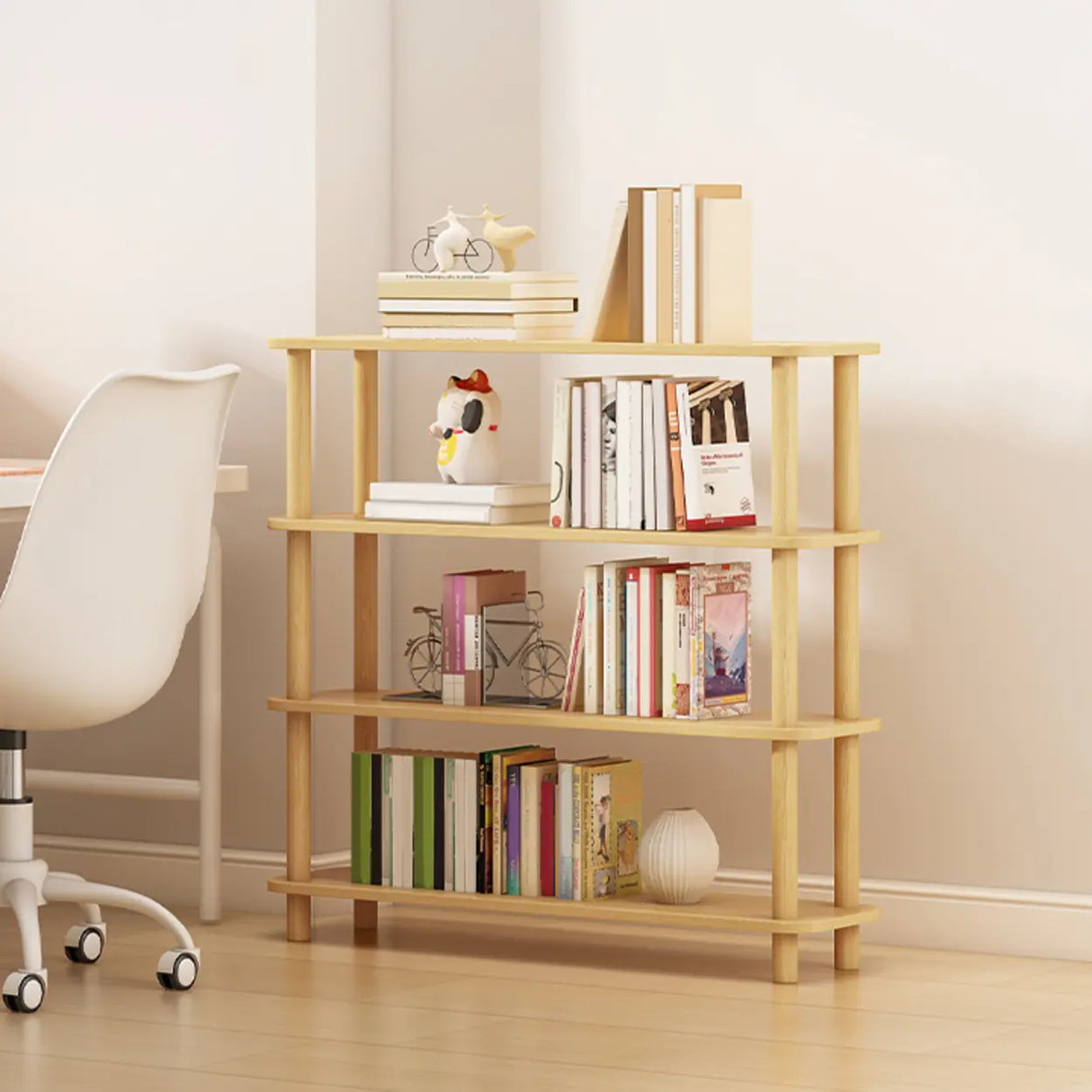Minimalist Open-Back Wooden Etagere Display Bookshelf Image - 50