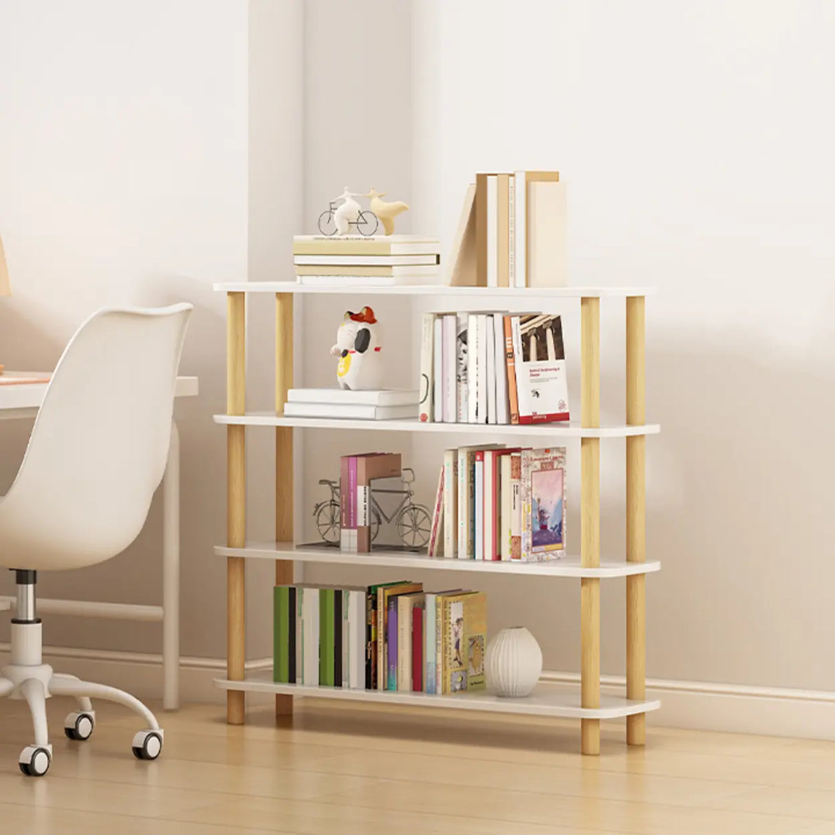 Minimalist Open-Back Wooden Etagere Display Bookshelf Image - 51