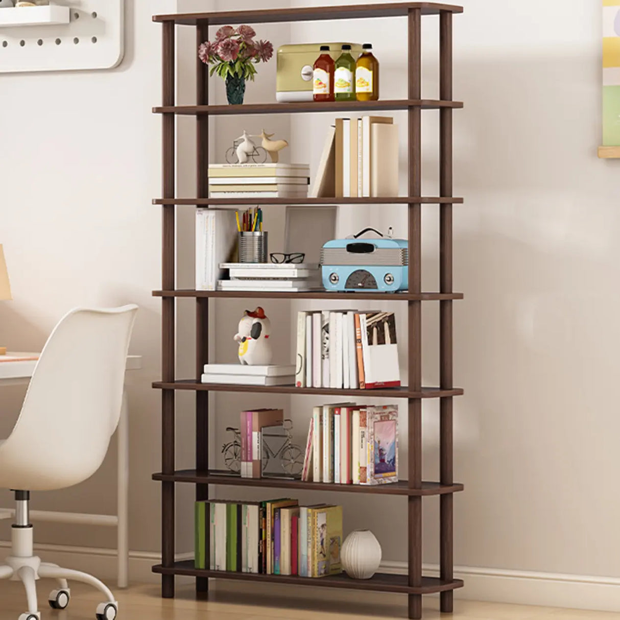 Minimalist Open-Back Wooden Etagere Display Bookshelf Image - 58