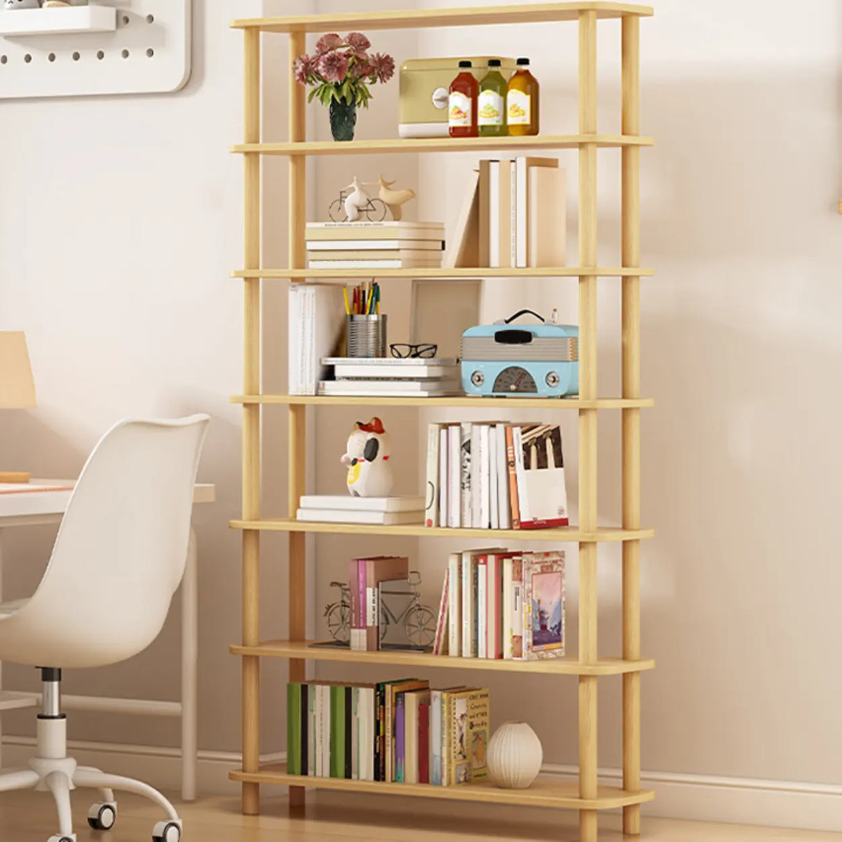 Minimalist Open-Back Wooden Etagere Display Bookshelf Image - 59