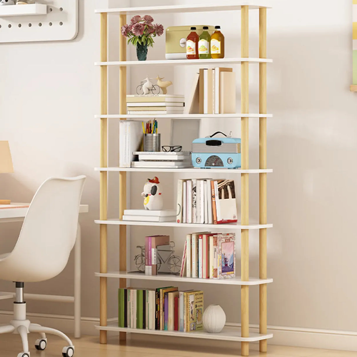 Minimalist Open-Back Wooden Etagere Display Bookshelf Image - 60