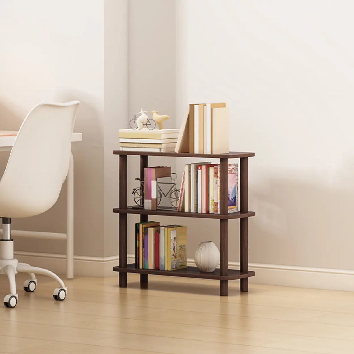 Minimalist Open-Back Wooden Etagere Display Bookshelf Image - 7