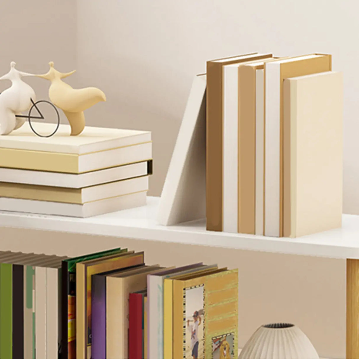 Minimalist Open-Back Wooden Etagere Display Bookshelf Image - 8