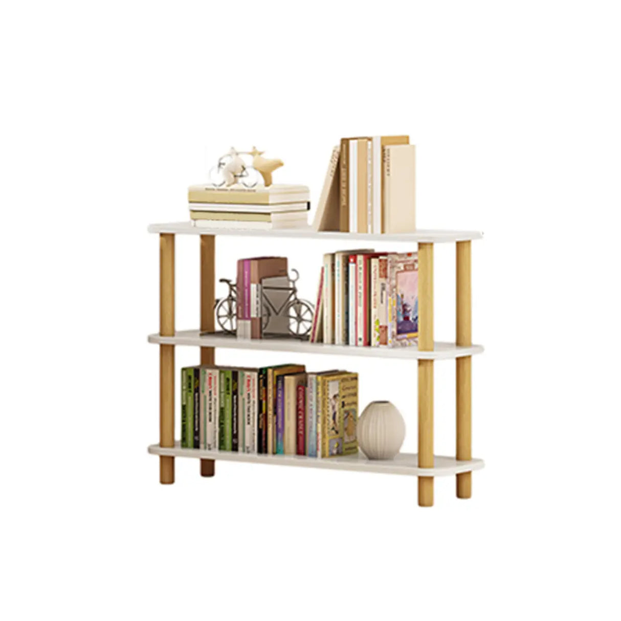 Minimalist Open-Back Wooden Etagere Display Bookshelf Image - 9