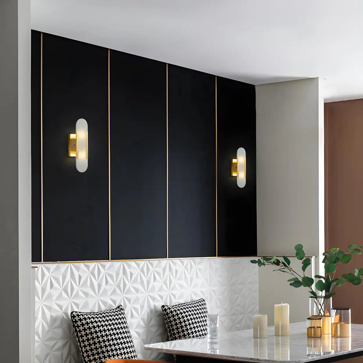 Minimalist Oval Marble Alabaster White Wall Sconce Image - 3