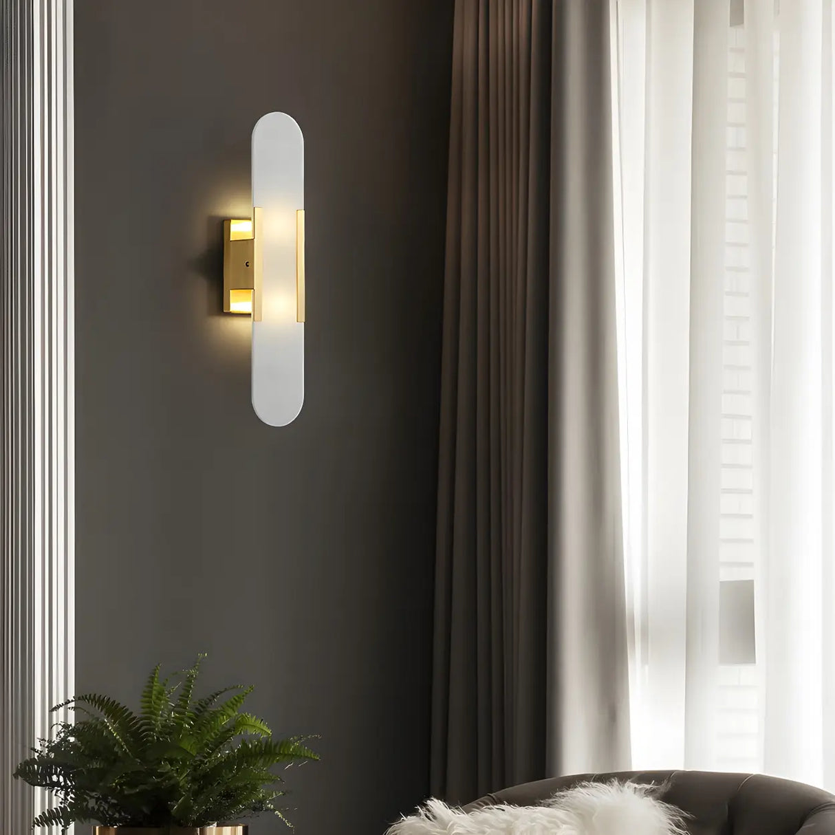 Minimalist Oval Marble Alabaster White Wall Sconce Image - 4