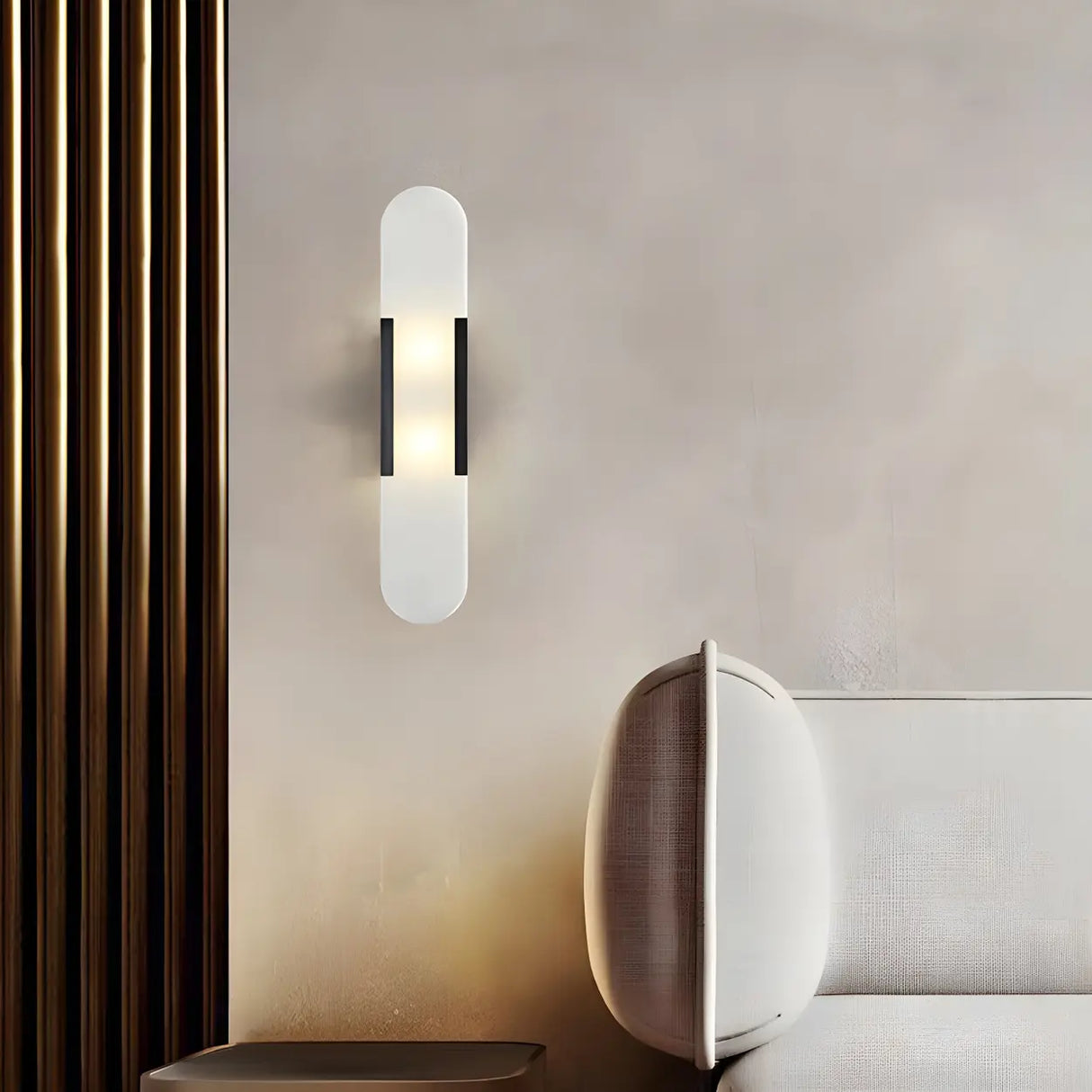 Minimalist Oval Marble Alabaster White Wall Sconce Image - 6
