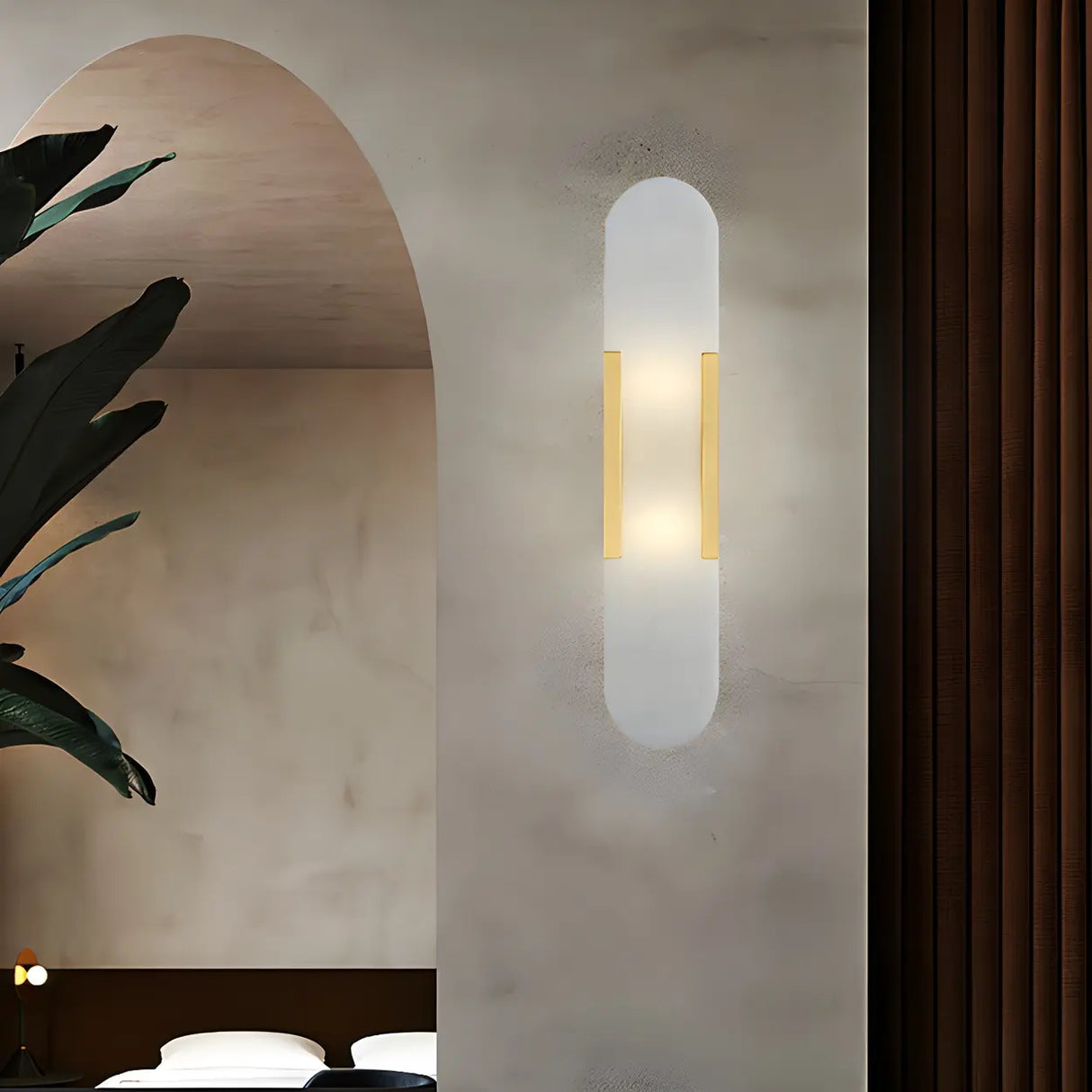 Minimalist Oval Marble Alabaster White Wall Sconce Image - 11