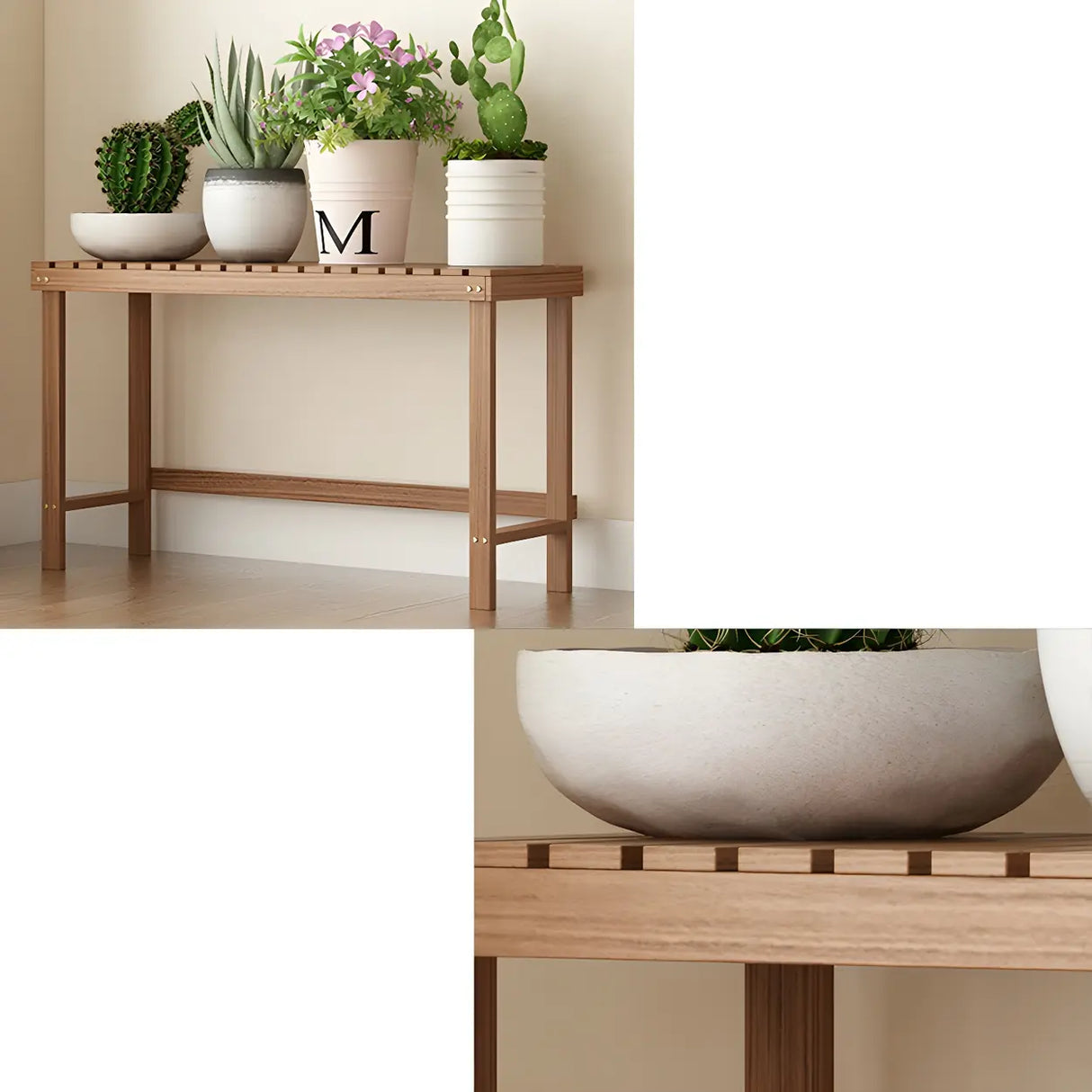 Minimalist Rectangle Wood Natural 1 Tier Plant Stand Image - 11