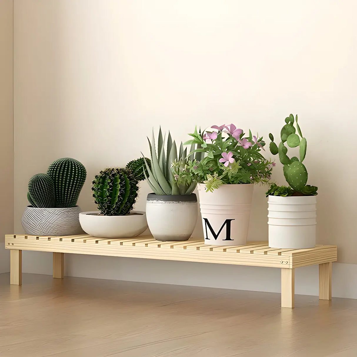 Minimalist Rectangle Wood Natural 1 Tier Plant Stand Image - 13