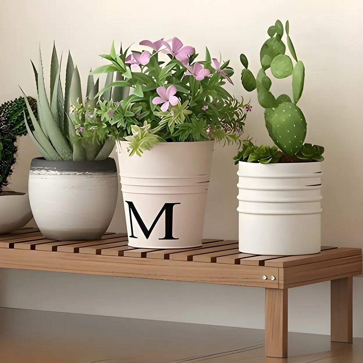 Minimalist Rectangle Wood Natural 1 Tier Plant Stand Image - 8