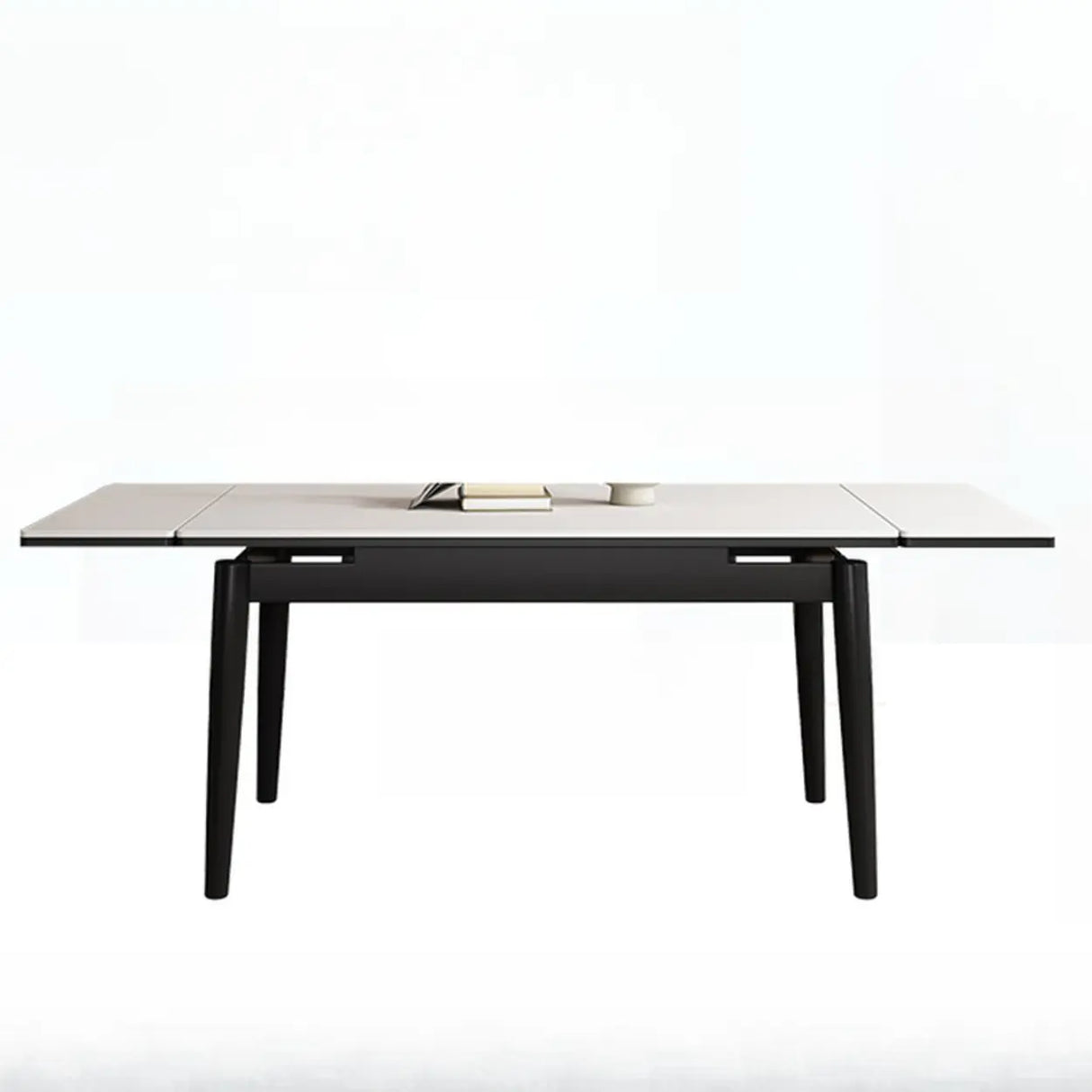Minimalist Rectangular Extendable White Stone Top Dining Table Image - 2