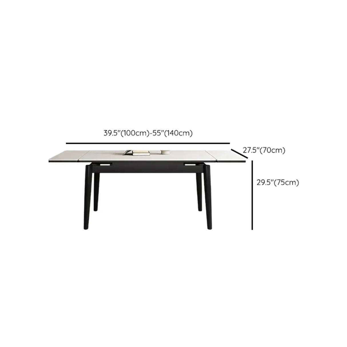 Minimalist Rectangular Extendable White Stone Top Dining Table