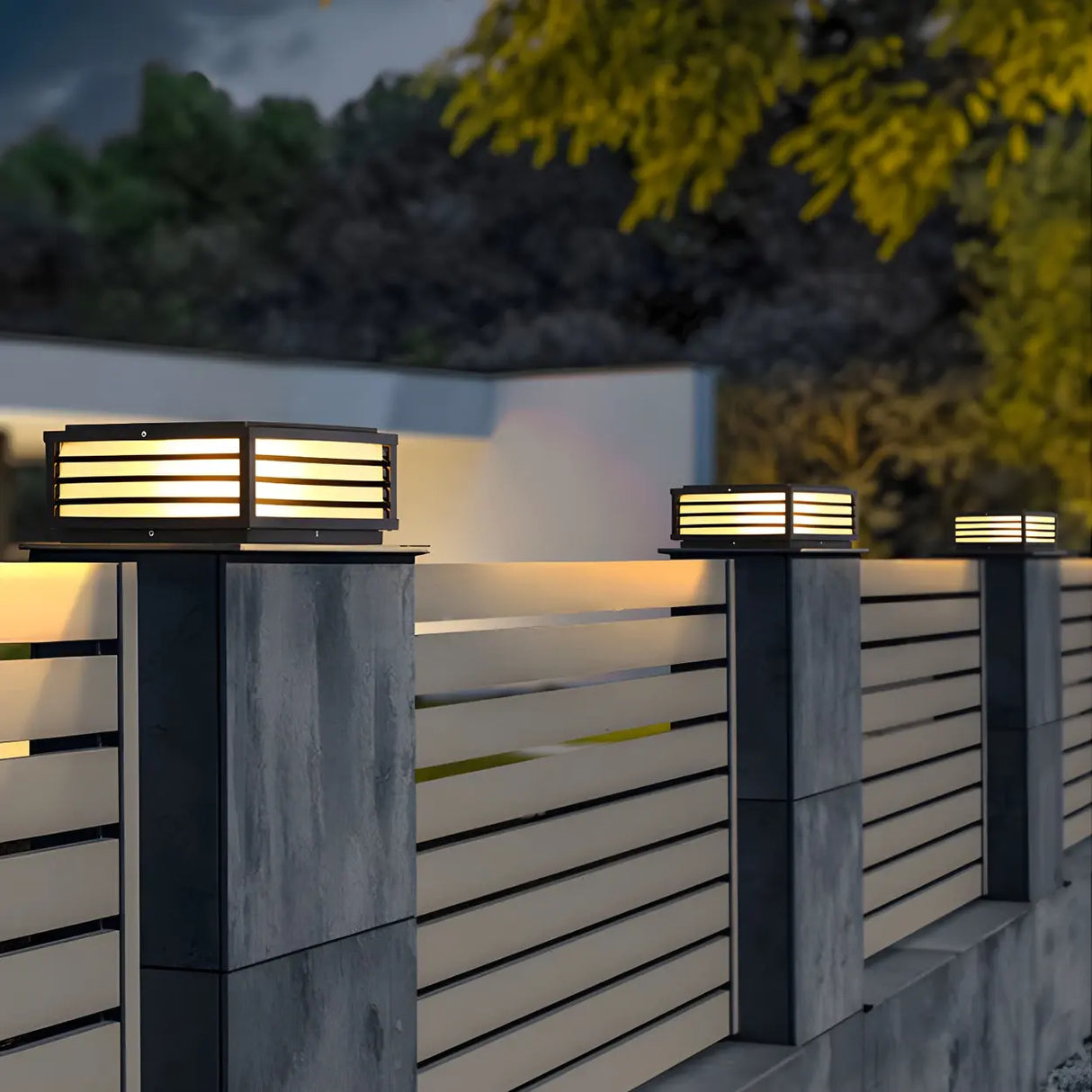 Minimalist Rectangular Metal Outdoor Pillar Table Lamp Image - 18