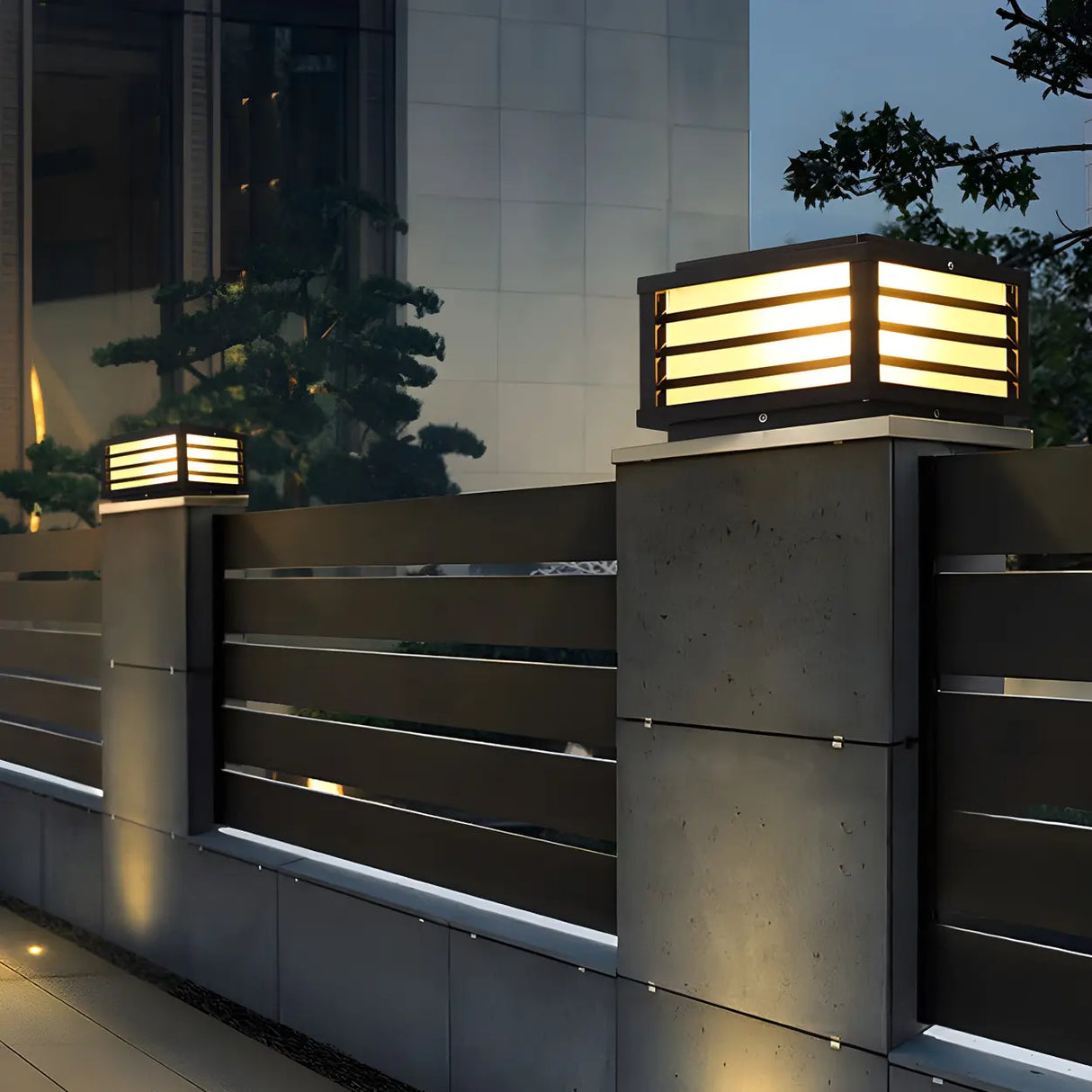 Minimalist Rectangular Metal Outdoor Pillar Table Lamp Image - 3