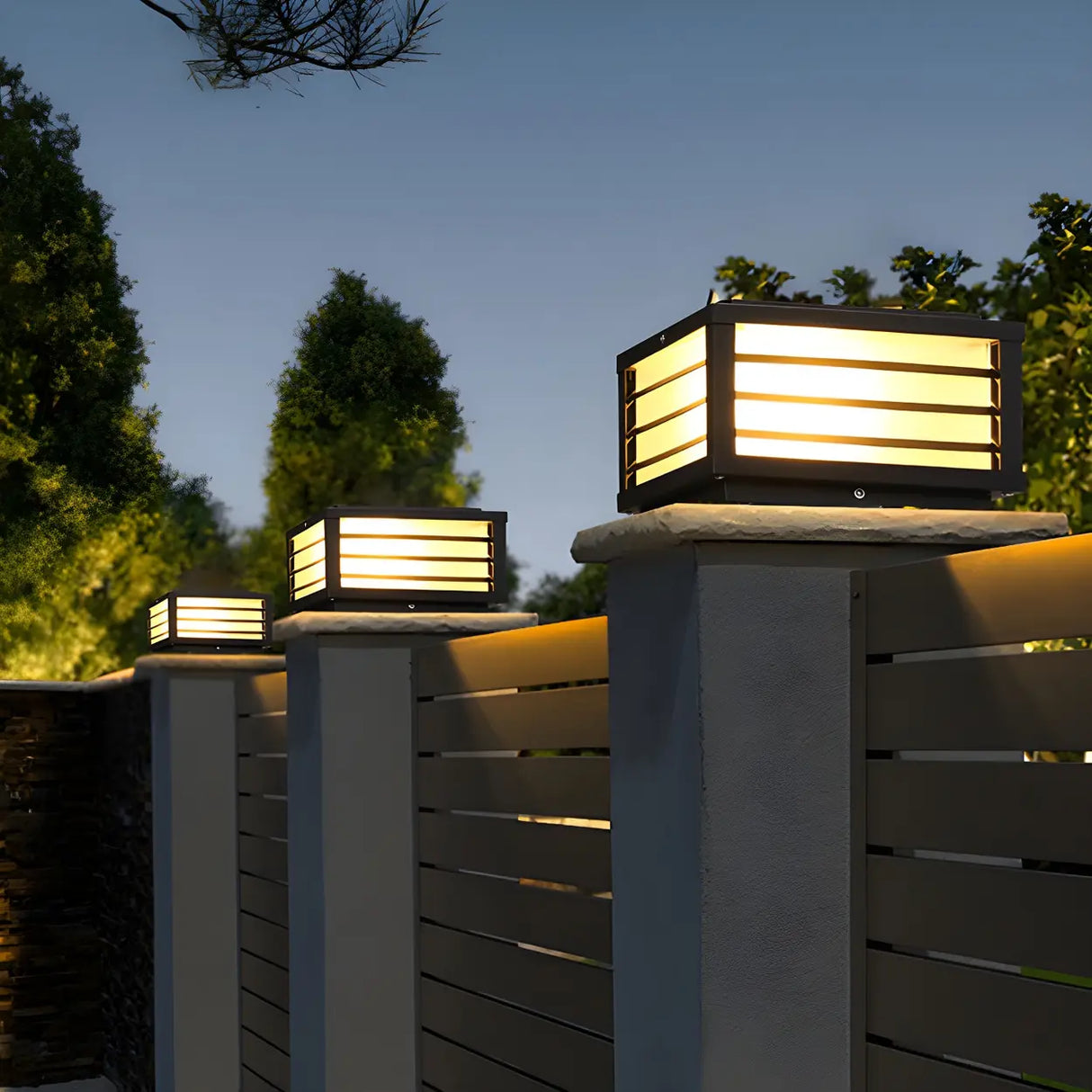 Minimalist Rectangular Metal Outdoor Pillar Table Lamp Image - 5