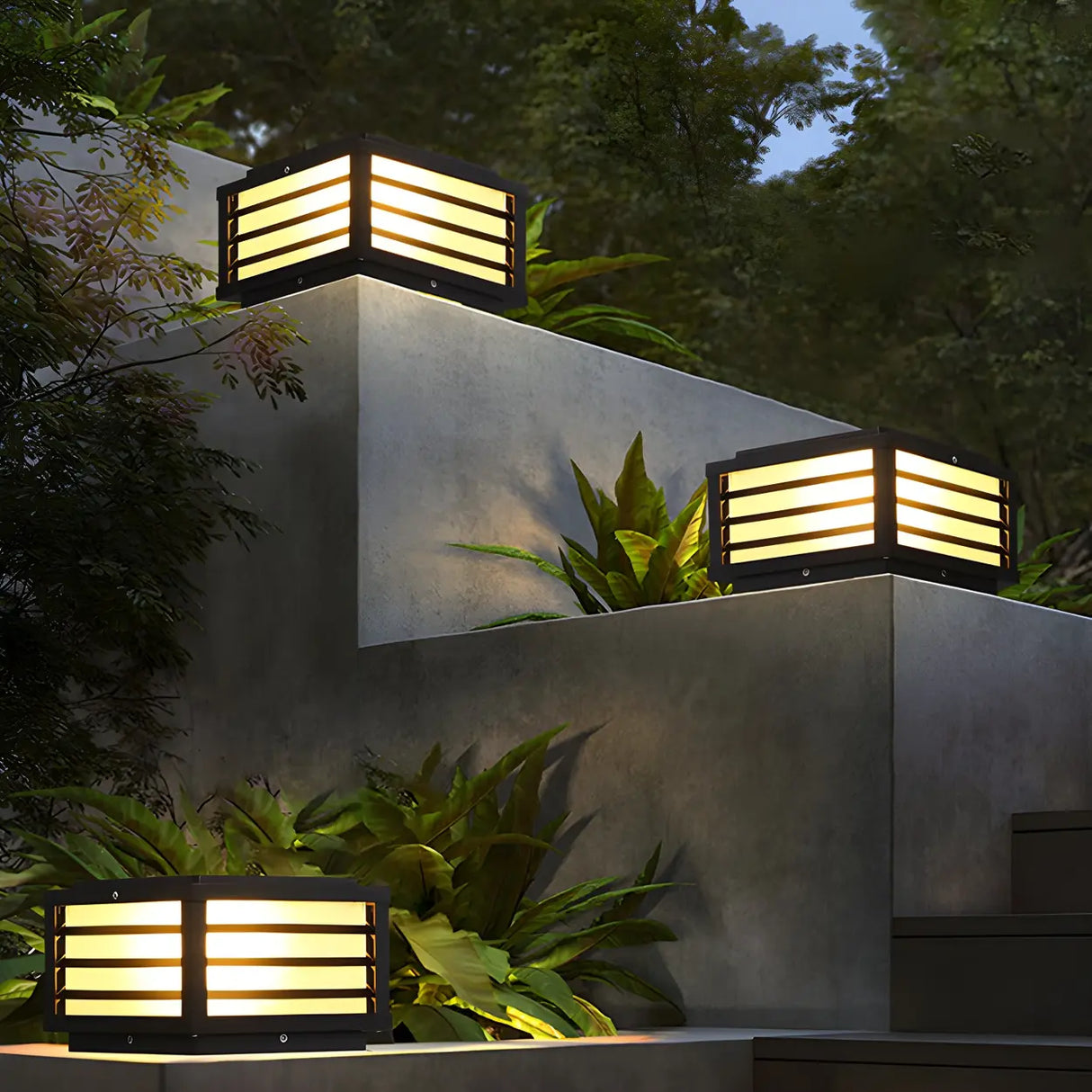 Minimalist Rectangular Metal Outdoor Pillar Table Lamp Image - 8