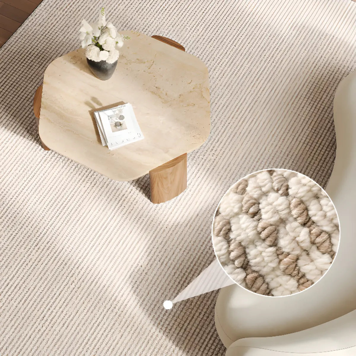 Minimalist Rectangular Striped Beige Anti-Slip Area Rug Image - 2