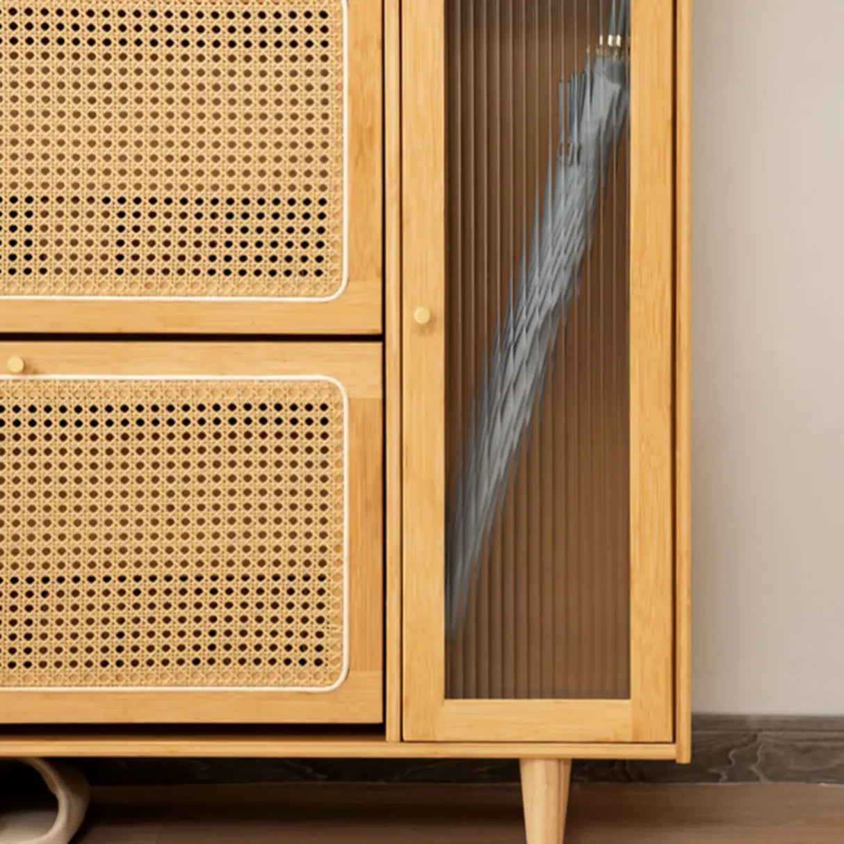 Minimalist Rectangular Wood Entryway Natural Shoe Cabinet Image - 7