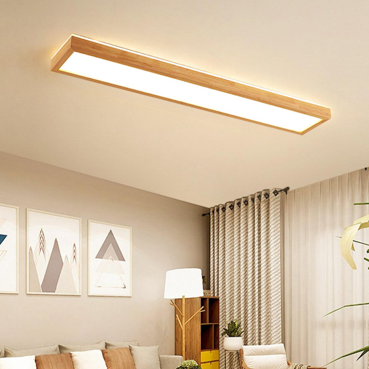 Minimalist Rectangular Wooden LED Flush Mount Light Image - 1