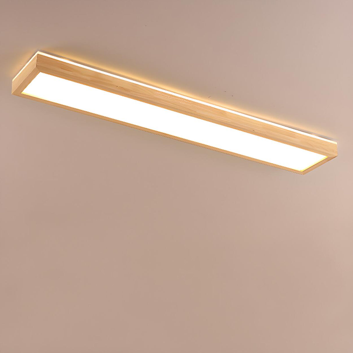 Minimalist Rectangular Wooden LED Flush Mount Light Image - 10