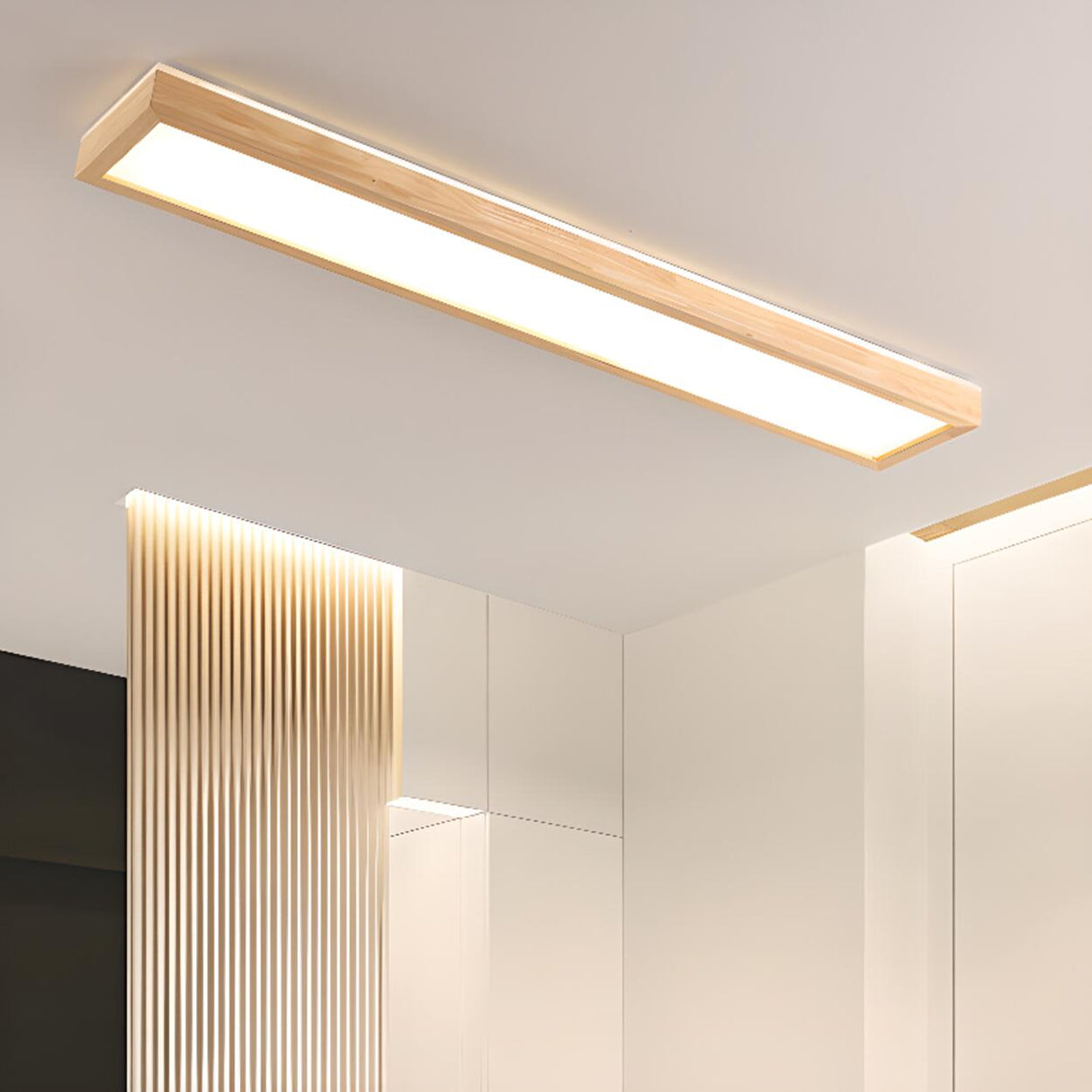 Minimalist Rectangular Wooden LED Flush Mount Light Image - 4