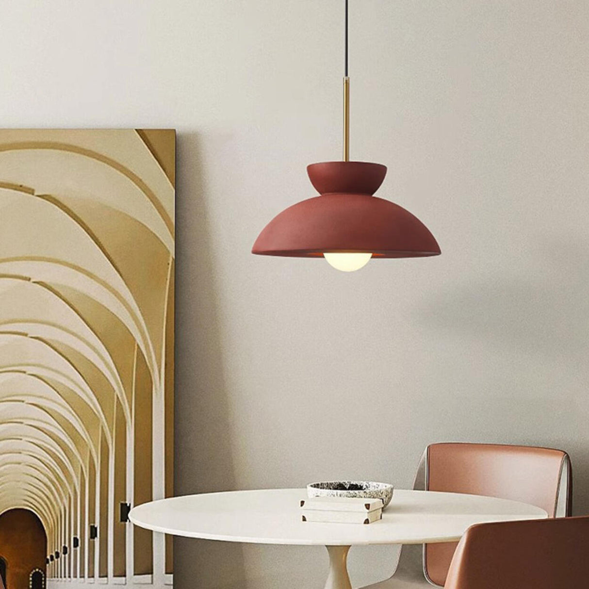 Minimalist Resin Green Dome Dining Room Pendant Light Image - 4