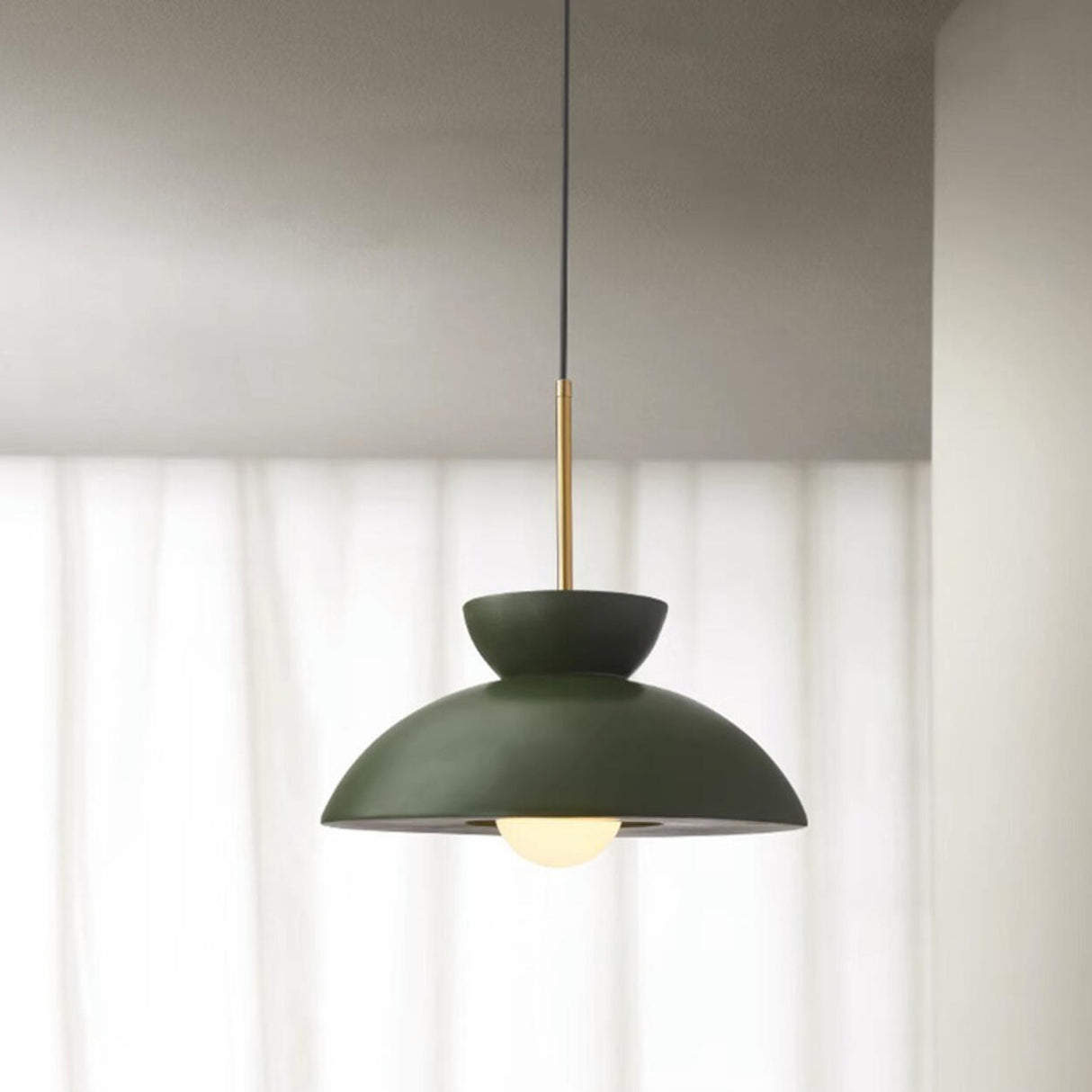 Minimalist Resin Green Dome Dining Room Pendant Light Image - 5