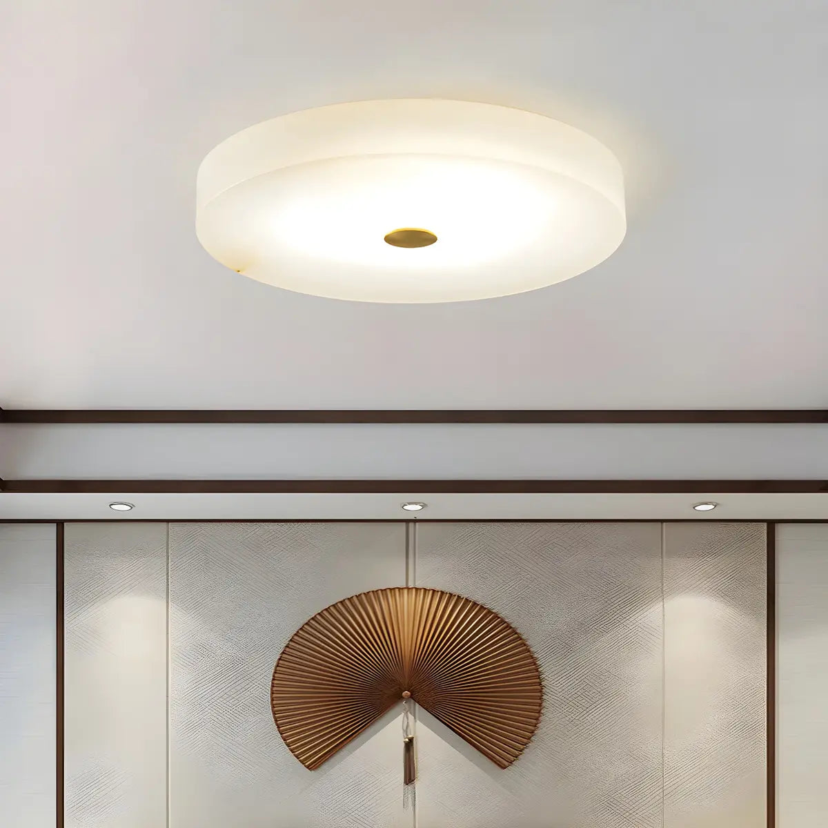 Minimalist Round Alabaster White Flush Mount Ceiling Light Image - 3